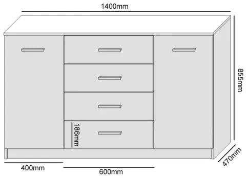 TAYLER komód tölgy craft/fekete