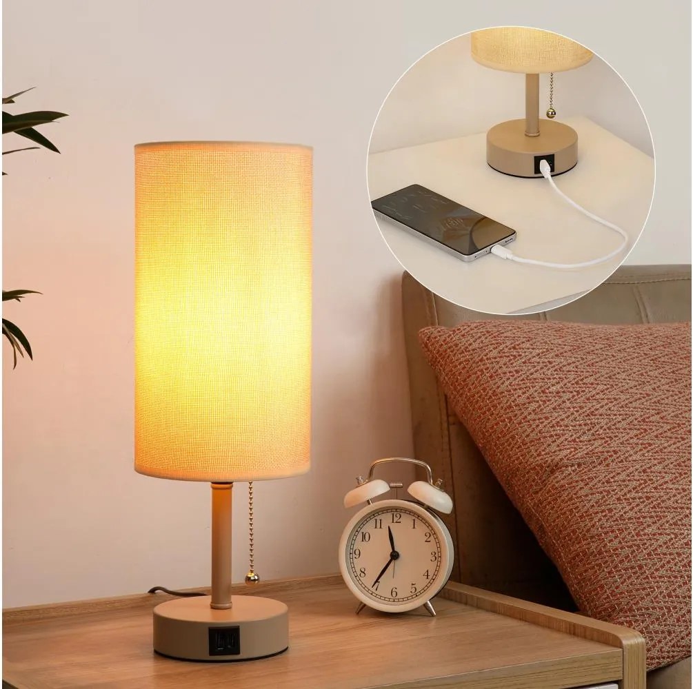BRILAGI - Asztali lámpa USB-porttal TABLON 1xE27/25W/230V bézs