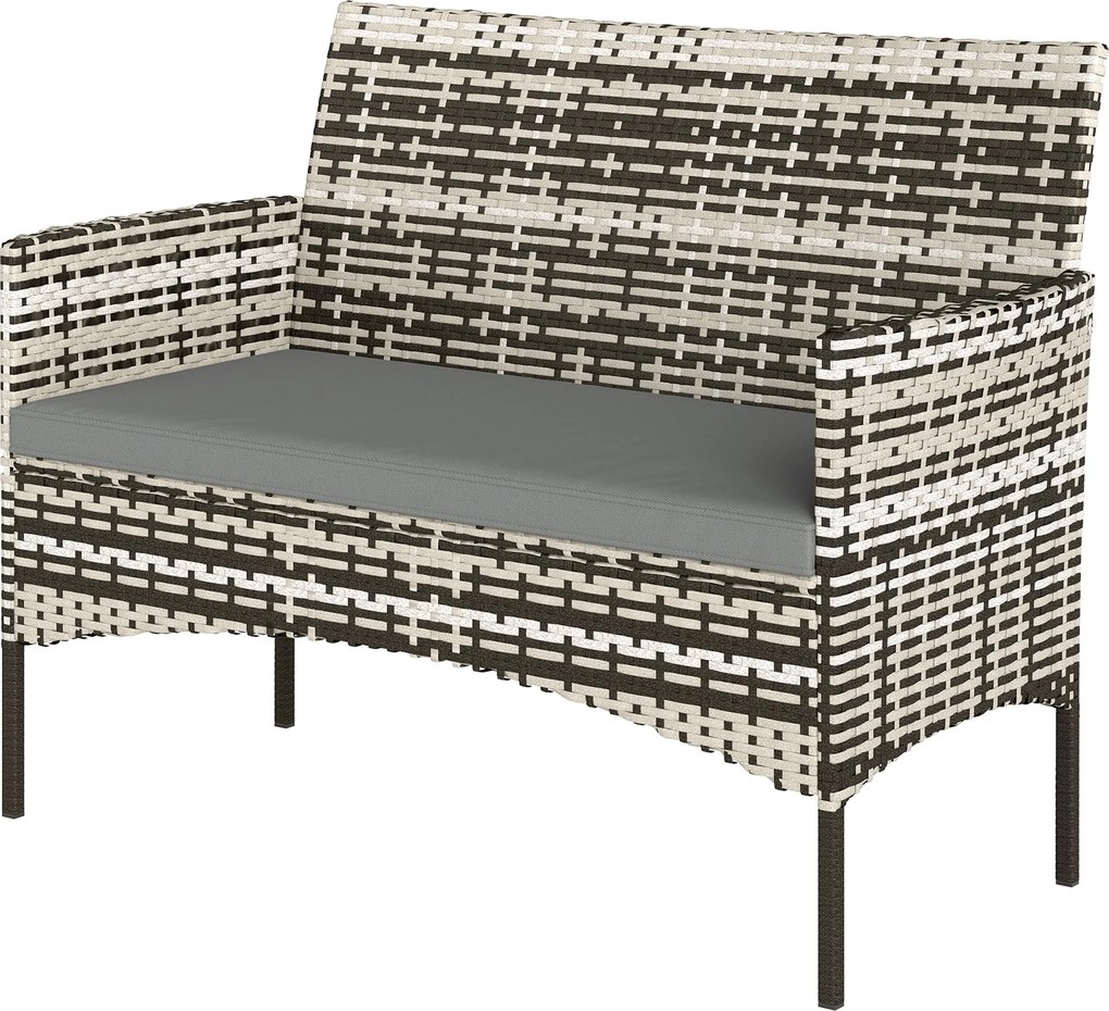 Outsunny 2 személyes rattan kerti kanapé párnákkal — időjárásálló, világosszürke | Aosom