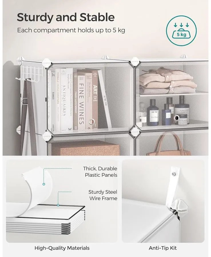 Összekapcsolható cipőtartó állvány fehér színben