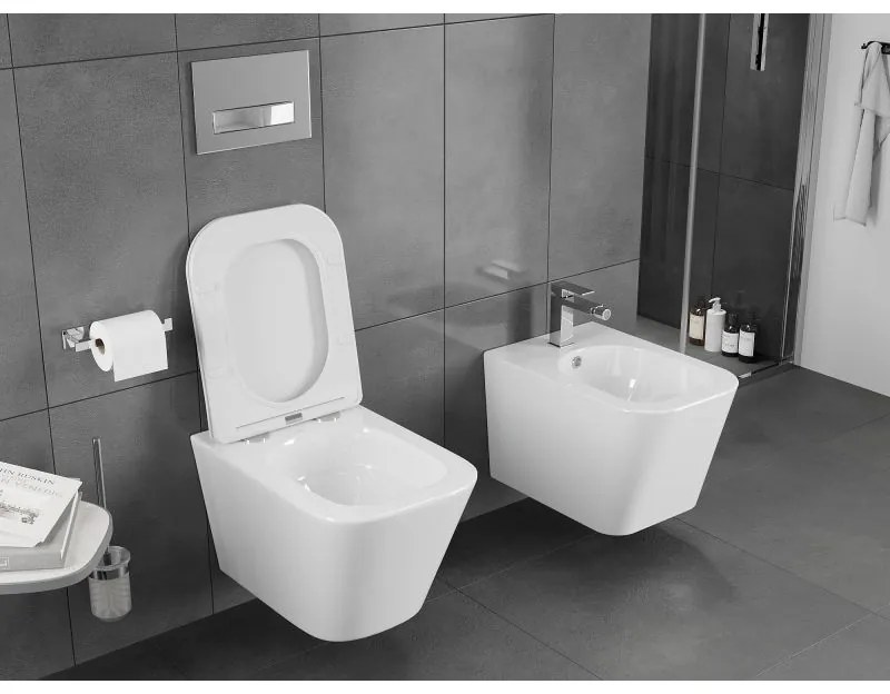 Mexen Teo, falra akasztható wc csésze 510x345x340 mm, Perem nélküli Tornado + duroplast wc ülőke, fényes fehér, 30850600T