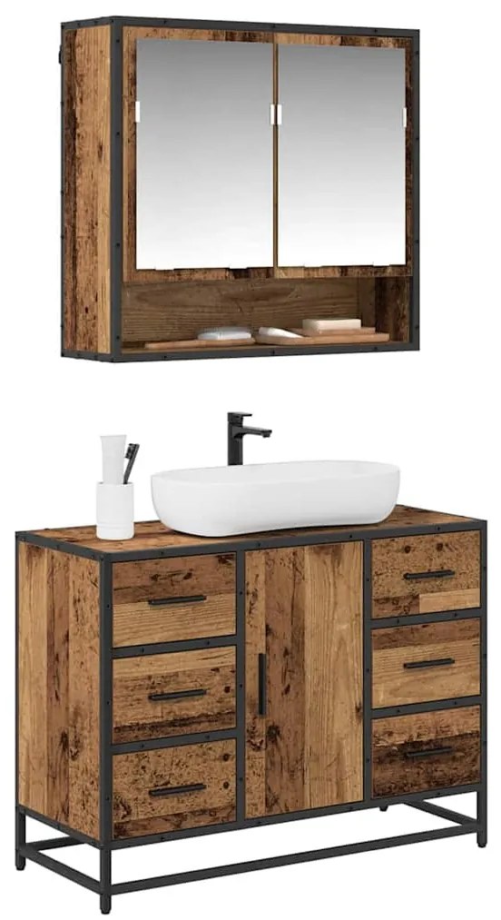 Fürdőszoba bútor szett 2 pcs Régi fa 80 x 33 x 60 cm Faanyag