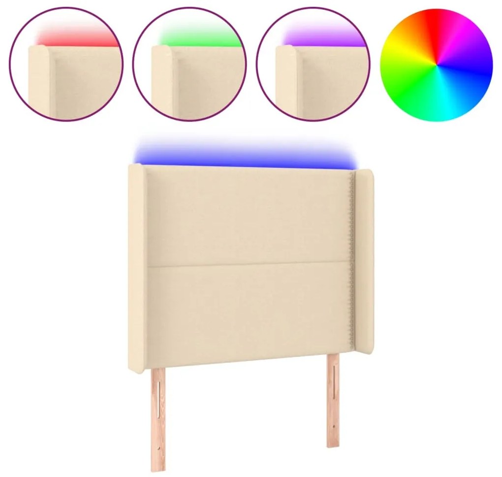 krémszínű szövet LED-es fejtámla 93x16x118/128 cm