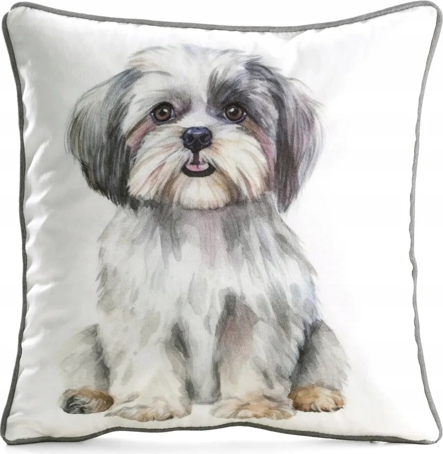 Dekoratív párnahuzat Animal 45x45 Eurofirany fehér szürke Shih tzu kutya