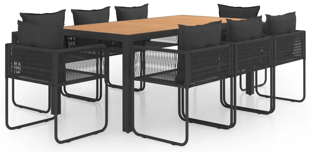 9 részes fekete és barna PVC rattan kerti étkezőgarnitúra