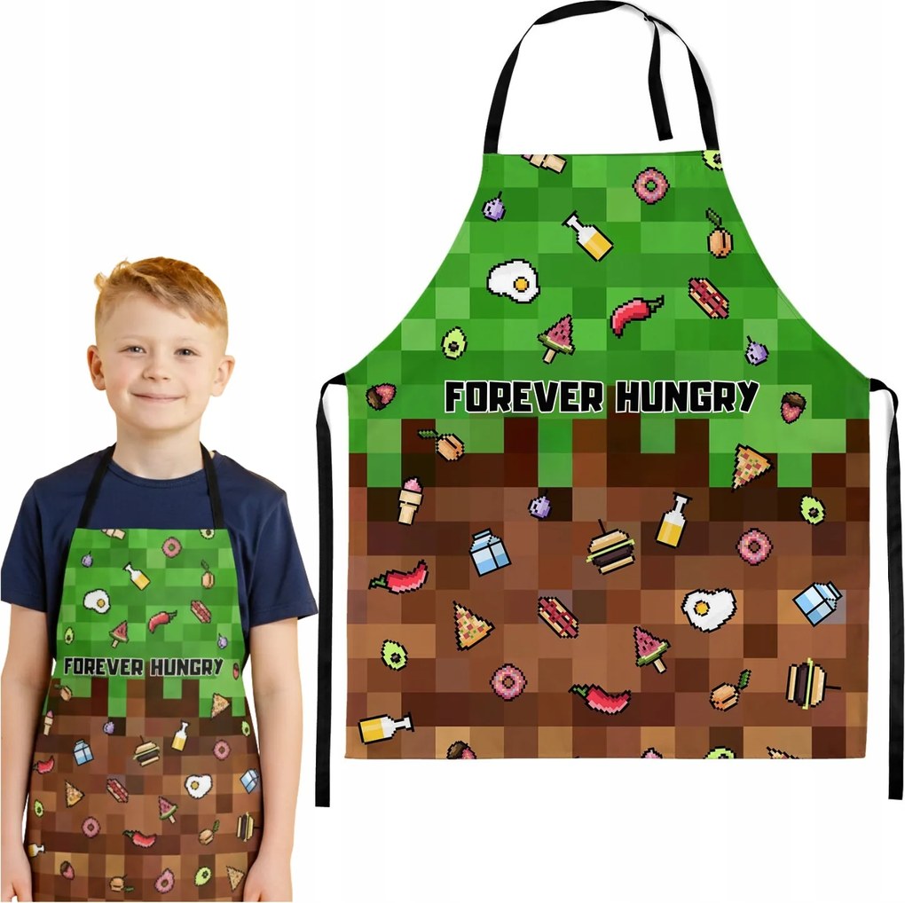 Iskolai Ifjúsági Konyhai Kötény Full Print Pizza Pixel 7 -12 év