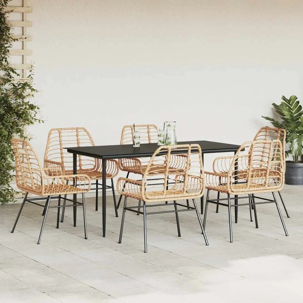 7 észes barna polyrattan üveg kerti étkezőgarnitúra
