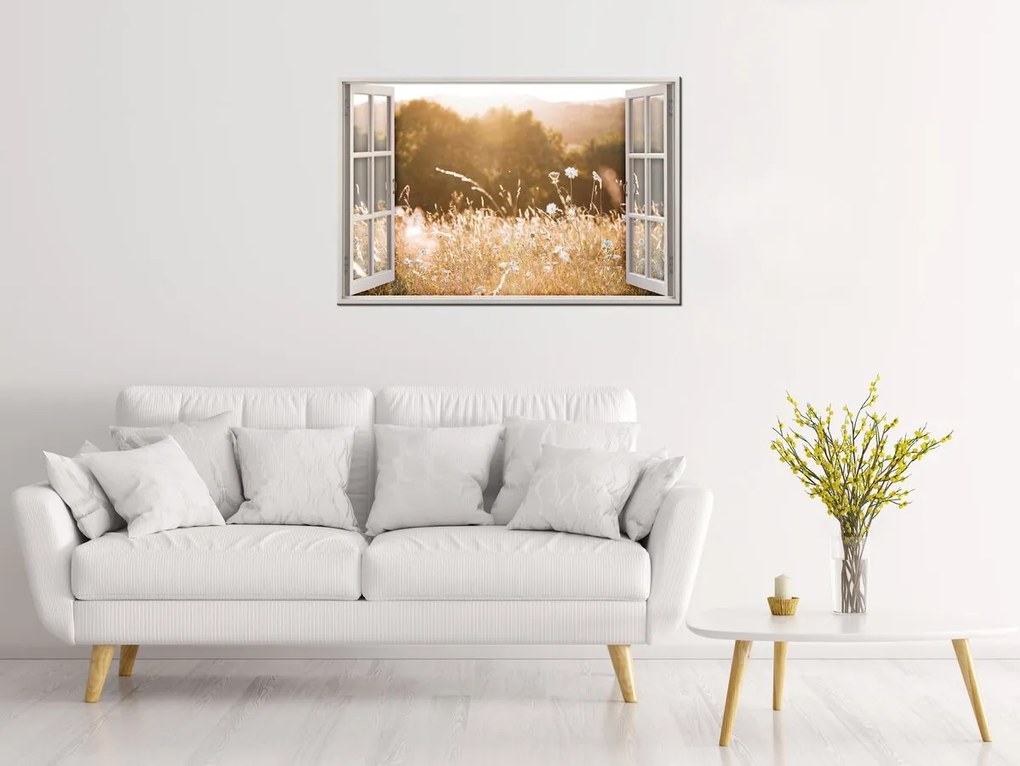 Gario Vászonkép Nyitott ablak Nyári mezo Méret: 90 x 60 cm