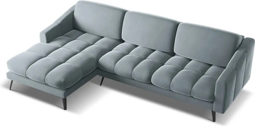 Világoskék bársony sarokkanapé (bal oldali) Nalu – Makamii