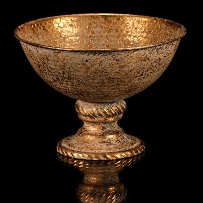 Széles fém kehely, arany, 18 x 18 x 13 cm