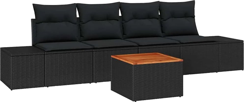 vidaXL Kerti Kanapé Szett párnával 5 pcs Fekete Poli rattan