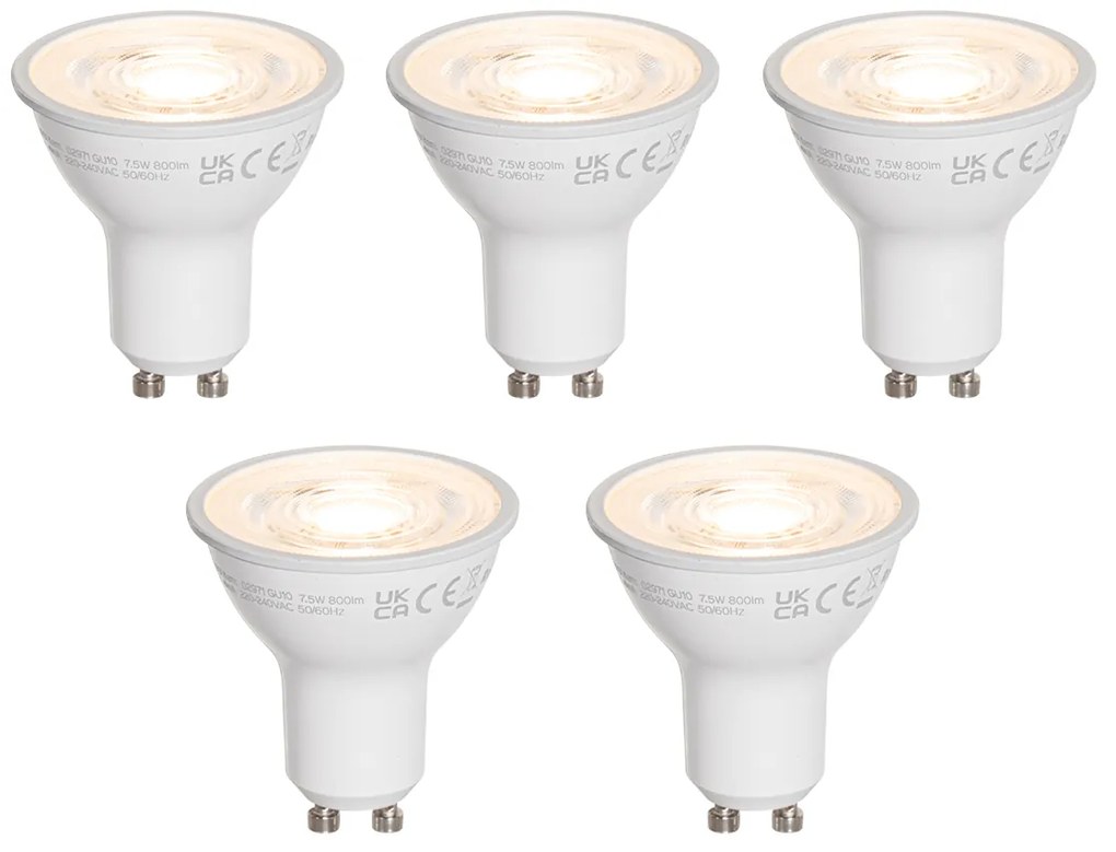 5 darabos GU10 50 mm-es LED izzókészlet, átlátszó, 7,5 W, 800 lm, 3000 K