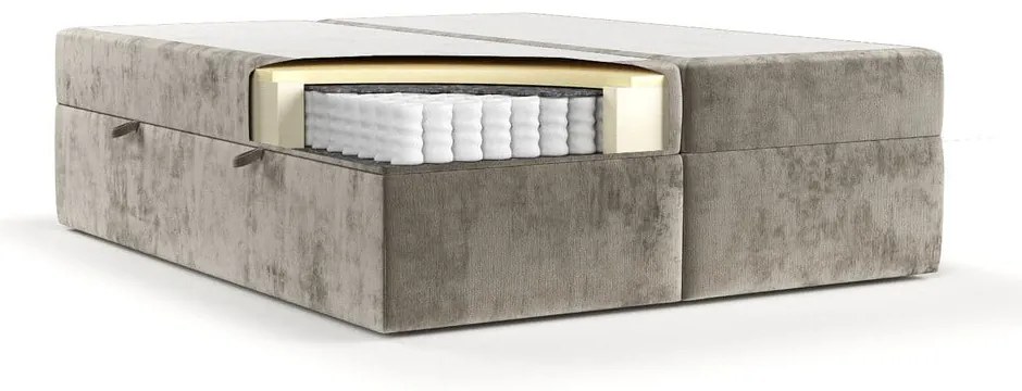 Világosbarna ágyneműtartós boxspring ágy 160x200 cm Yoko – Maison de Rêve