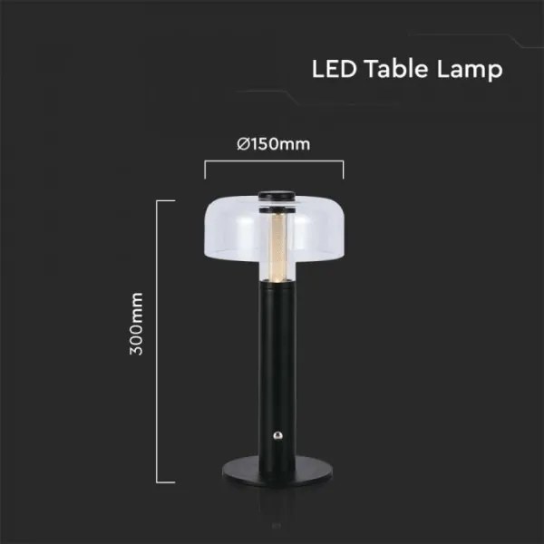 LED tölthető asztali lámpa, állítható fényerő, 1W, 3000K, 1800 mAh, fekete