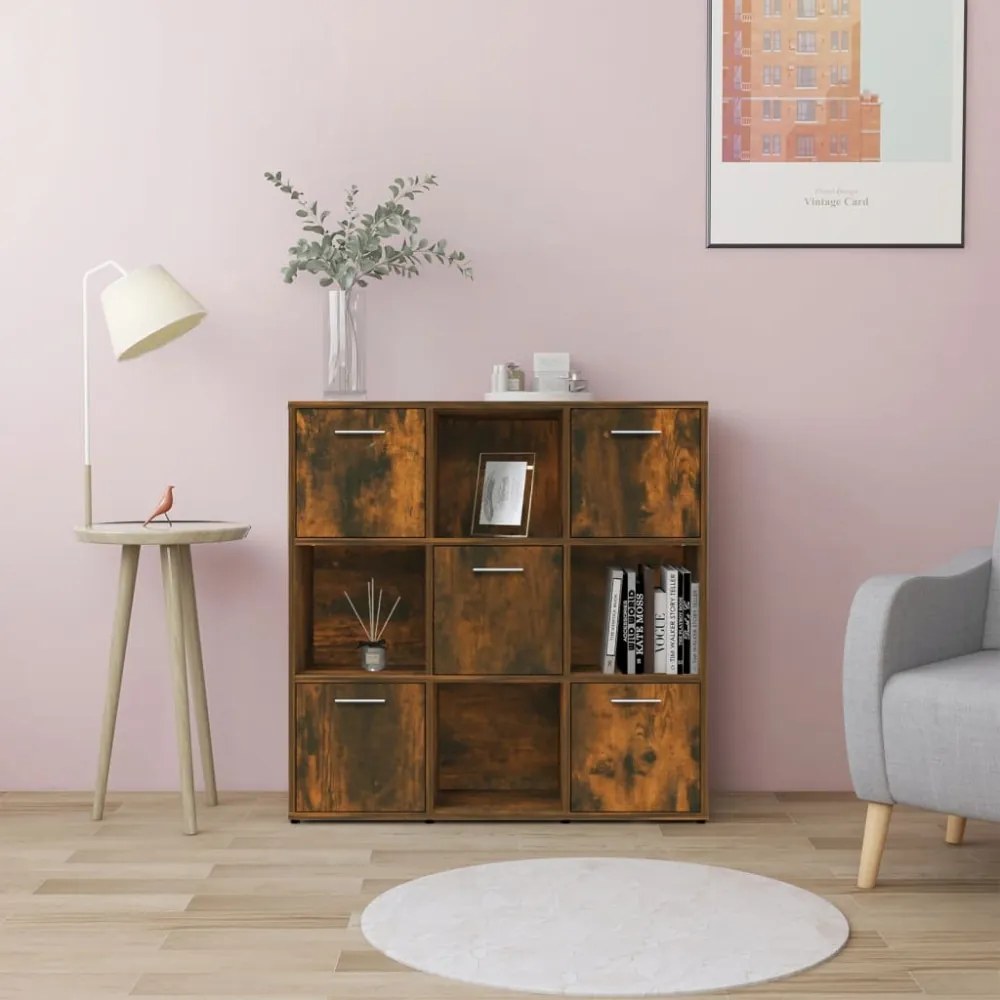 füstös tölgyszínű szerelt fa könyvszekrény 90 x 30 x 90 cm
