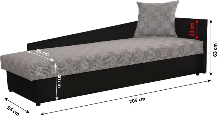 Dívány rakodótérrel, fekete/szürke minta, jobbos, JUDIT