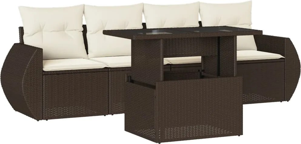 vidaXL 5 részes barna polyrattan kerti ülőgarnitúra párnával