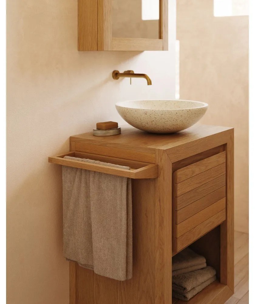 Natúr színű alacsony teakfa mosdó alatti szekrény 60x80 cm Saula – Kave Home