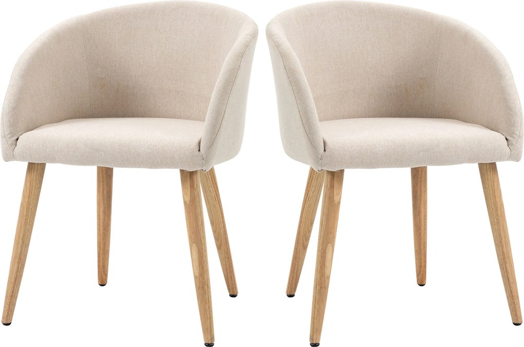 HOMCOM 2 db étkezőszék szett, skandináv design - Kúpos, dőlt gumi fából készült lábak - Ergonomikus kárpitozott háttámla, karfák, bézs | Aosom
