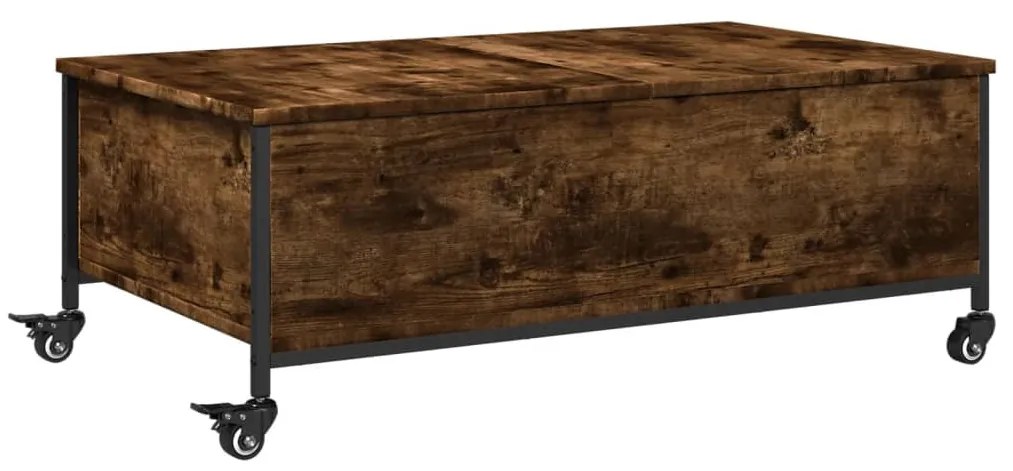 Füstös tölgy szerelt fa dohányzóasztal kerekekkel 91x55x34 cm