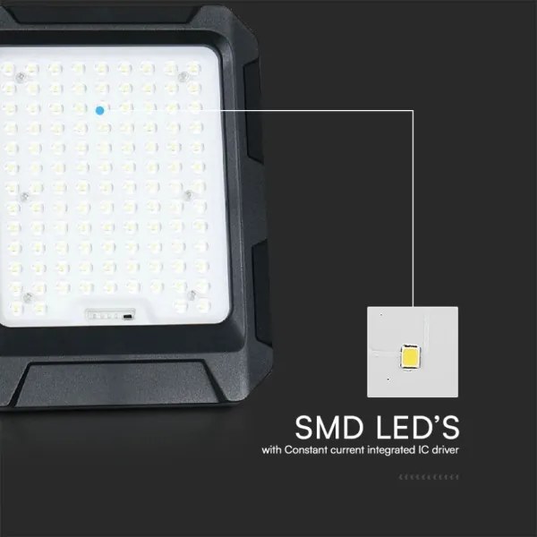 LED napelemes reflektor 10W, 3,7V, IP65, 4000K, fekete + távirányító