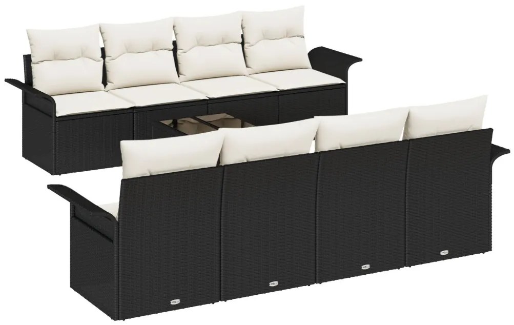 9 darabos kerti kanapé szett párnákkal fekete poly rattan