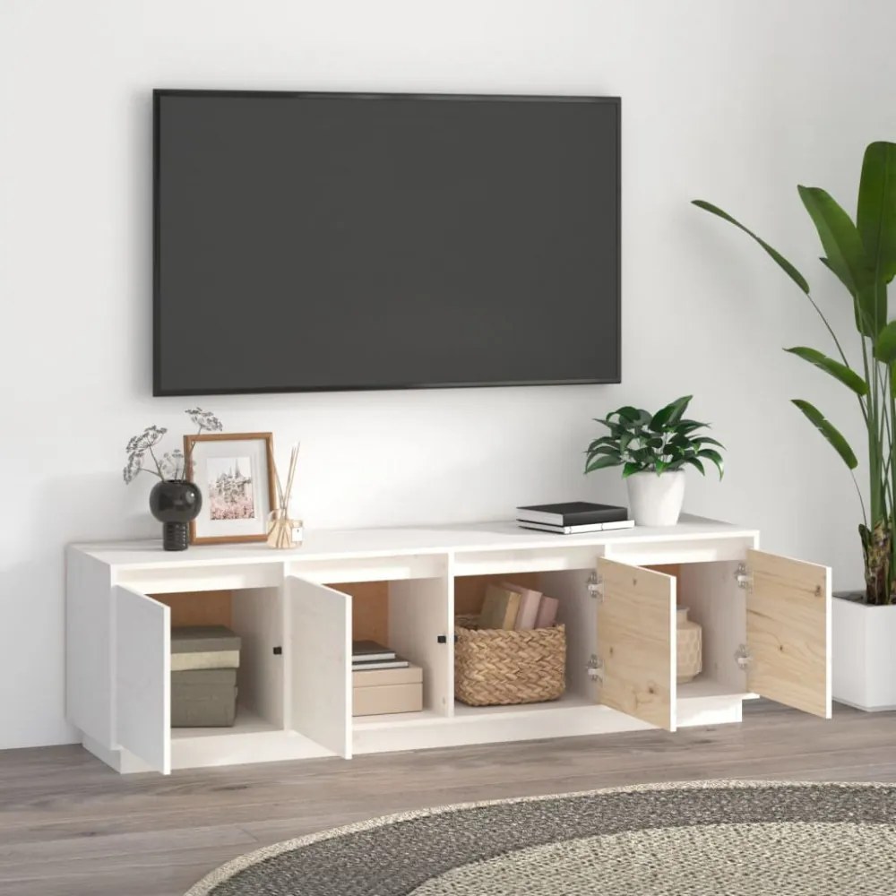 fehér tömör fenyőfa TV-szekrény 156 x 37 x 45 cm