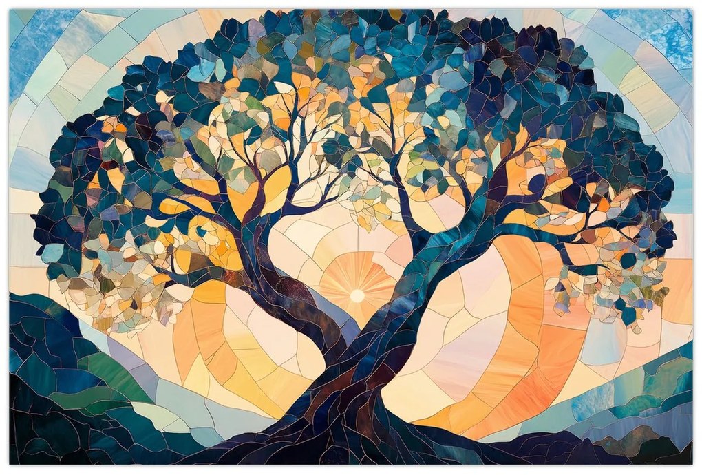 Kép – Mozaik – nap és fa II. (90x60 cm)