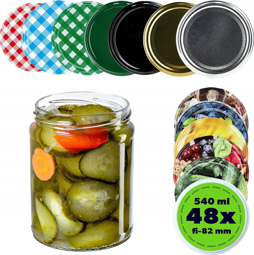 Befőttesüveg 540 ml 500 ml Befőttesüveg Fedél Kupak 48DB FI82