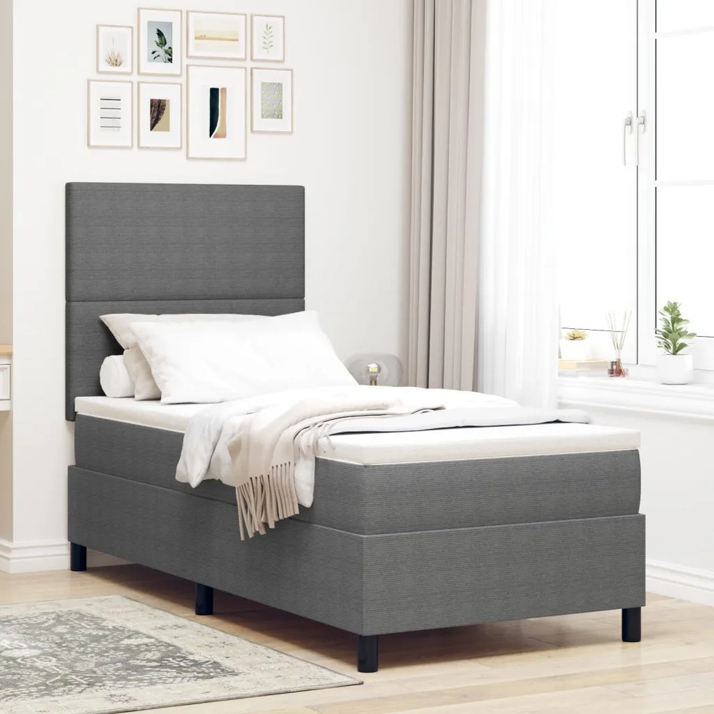 Box Spring Ágy Matraccal Világosszürke Egyszemélyes Kordbársony Anyaggal