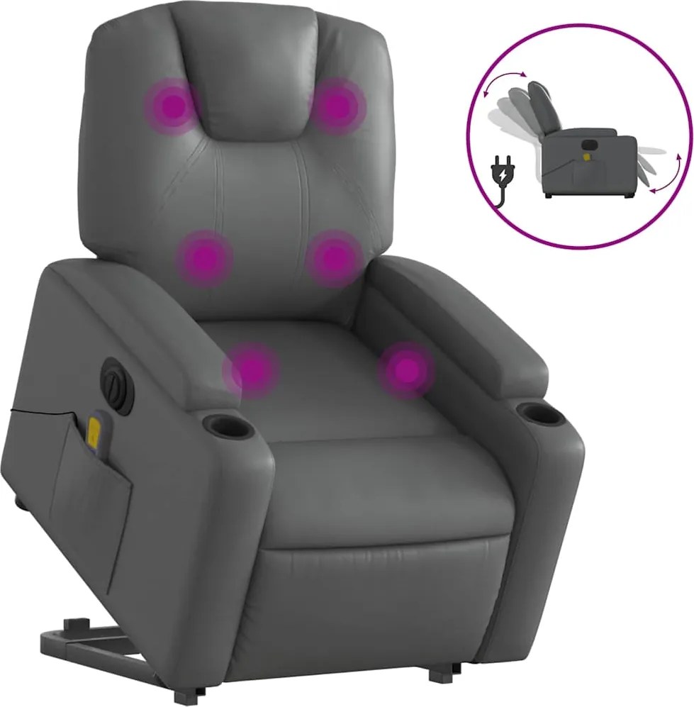 vidaXL elektromos szürke műbőr felállást segítő dönthető masszázsfotel