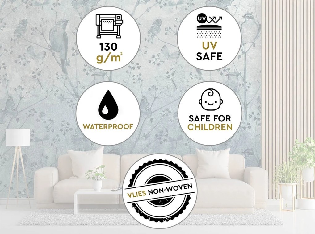 Gario Fotótapéta Madarak és pillangók a falon Anyag: Vlies, Méret: 350 x 245 cm