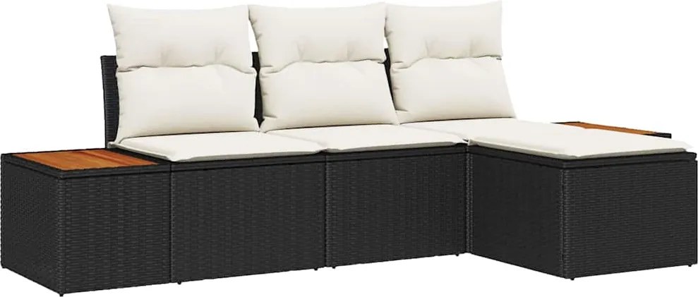 vidaXL Kerti Kanapé Szett párnával 4 pcs Fekete és Krém Poly Rattan