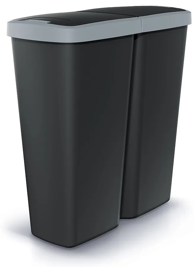 Szemeteskuka DUO fekete, 50 l, szürke / fekete