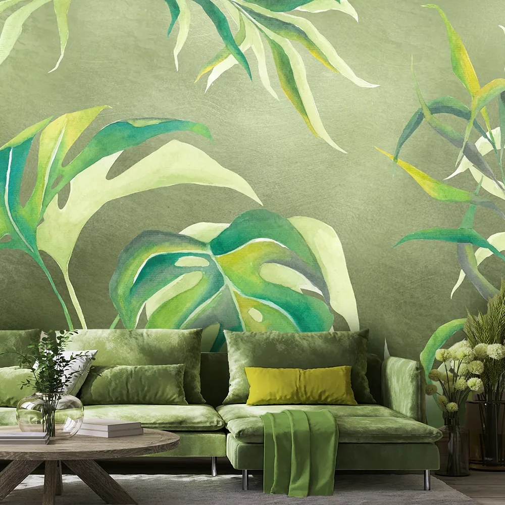 Gario Fotótapéta Monstera levelek zöld alapon Anyag: Vlies, Méret: 100 x 70 cm