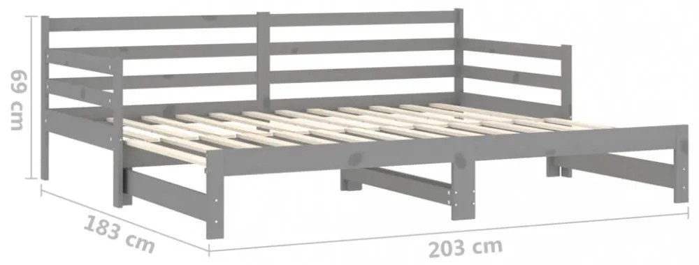 szürke tömör fenyőfa kihúzható kanapéágy 2 x (90 x 200) cm