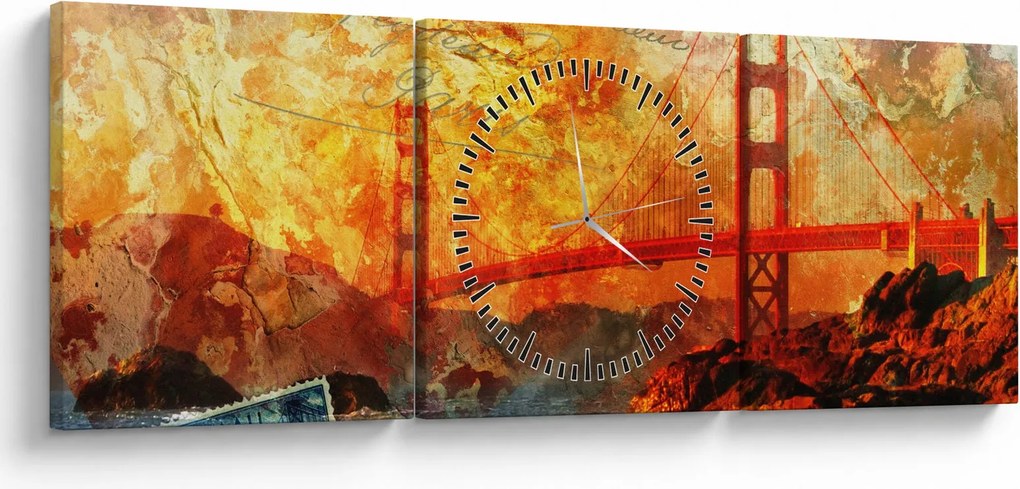 Kép - Golden Gate, San Francisco, Kalifornia (órával) (90x30 cm)
