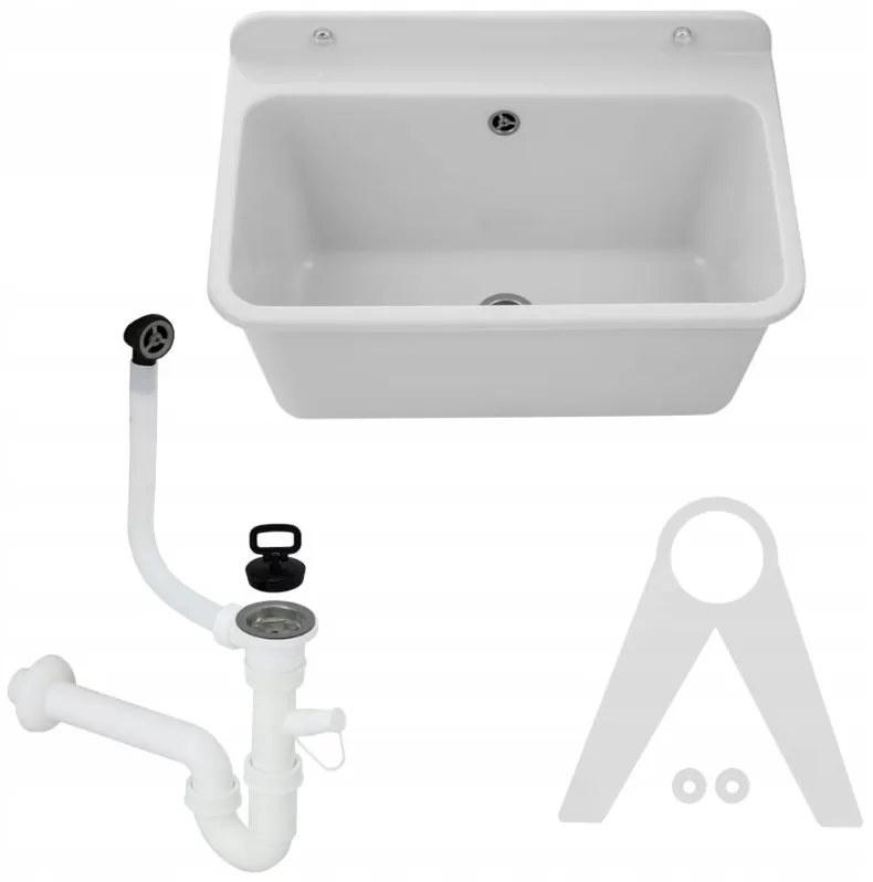 Mosogató Quality Universe, univerzális műanyag mosogató 61x41x30 cm + szifon, 1 kamrás, fehér, SKQ-KGLK60-WH