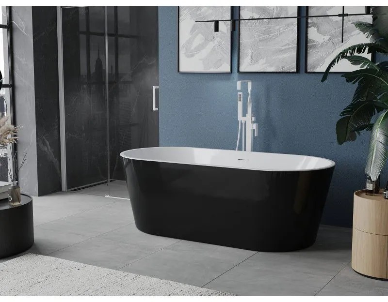 Mexen Luna, szabadon álló kád 160 x 75 cm, fehér-fekete, fehér túlfolyó, 52031607575-20