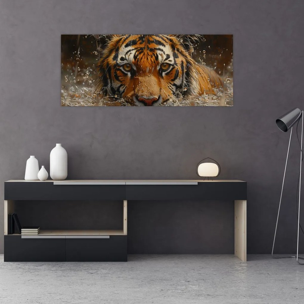 Kép - Portré egy tigris a vízben (120x50 cm)