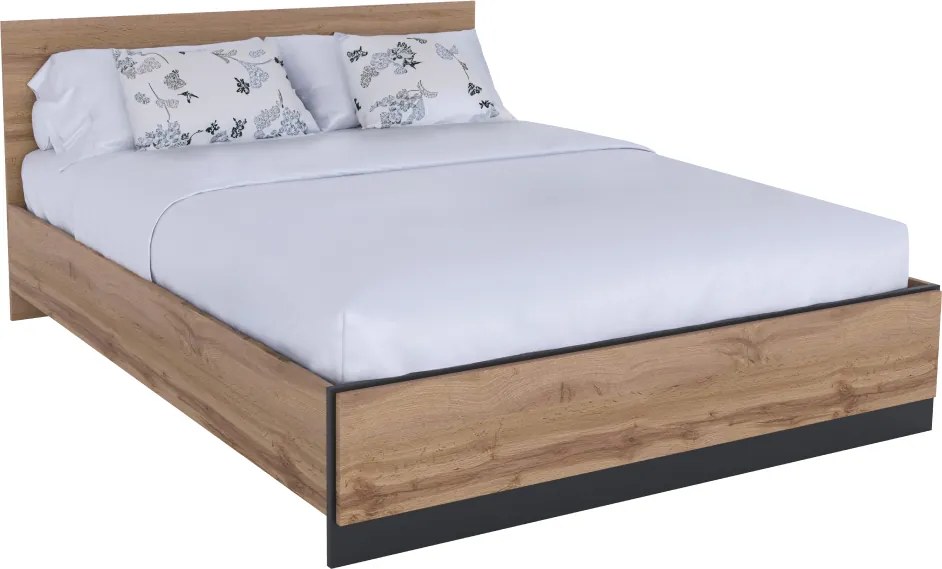 Ágy, 160x200, wotan tölgy/fekete, AMONI