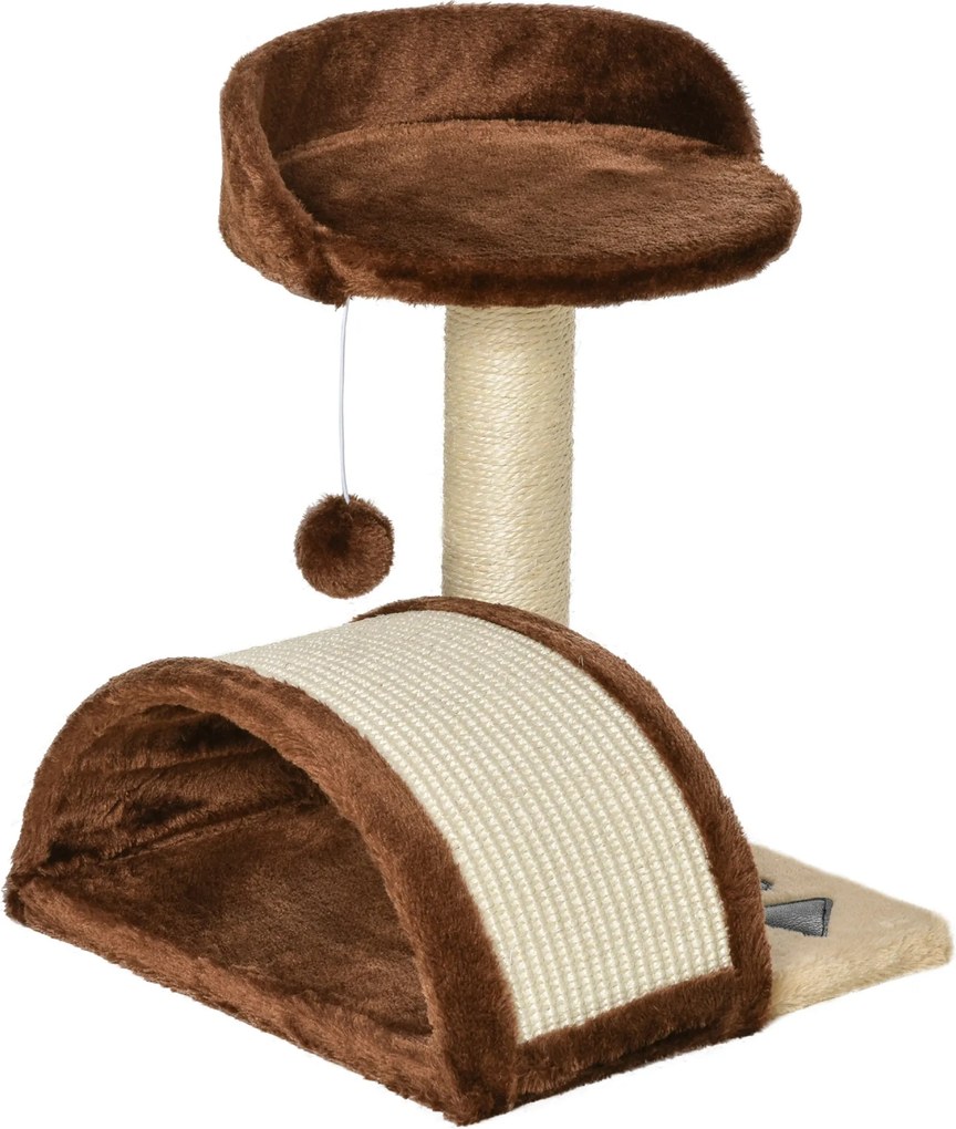 PawHut Kicsi Macska Kaparófája Magasság 46 cm 2-Szintes Macskafa Kaparóposzttal, Kaparófallal, Platformokkal és Függő Játékballal 35.5x37x46 cm Barna
