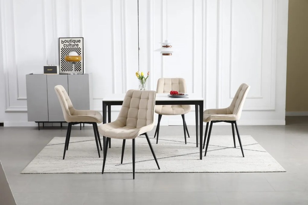 AKCIÓ Bézs bársony szék BERA fekete lábakkal II. osztály