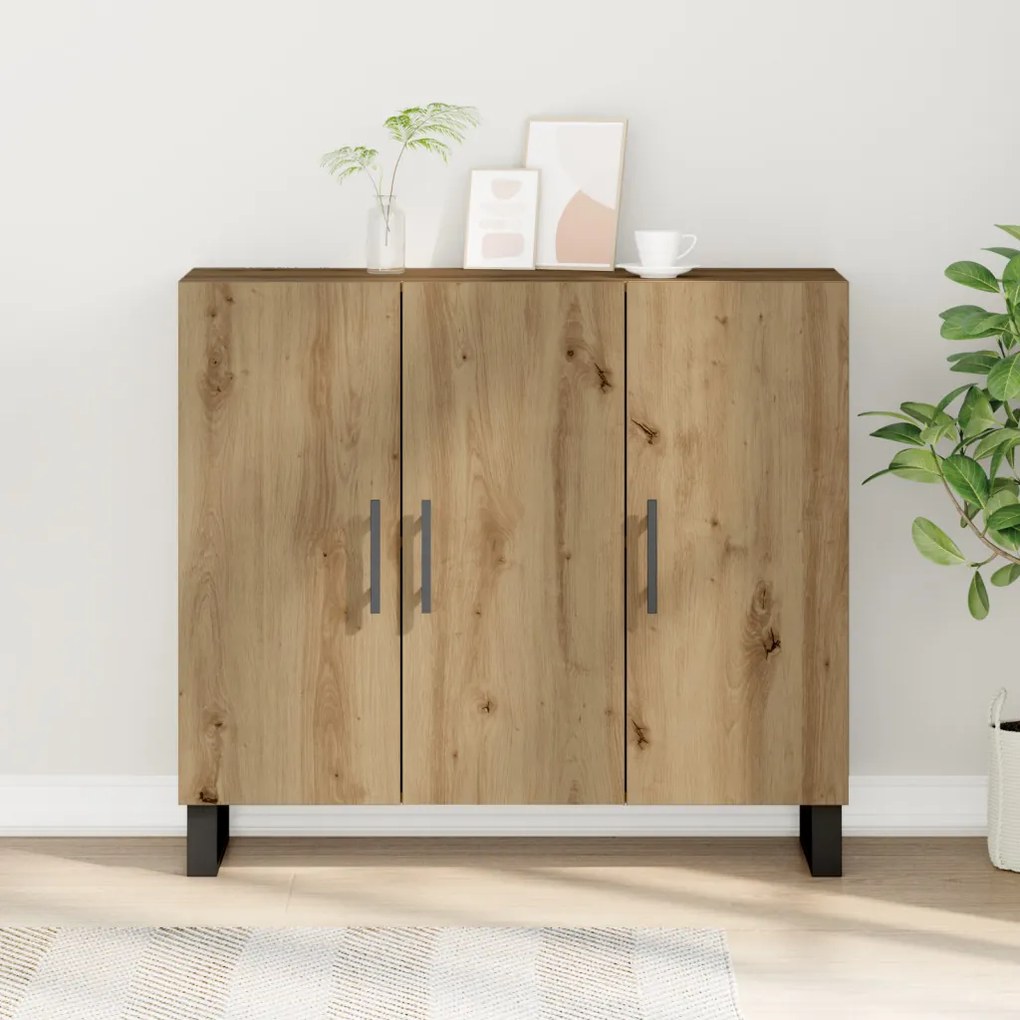 3 ajtós oldalszekrény Kézműves tölgy 90x34x80 cm Műszaki fa