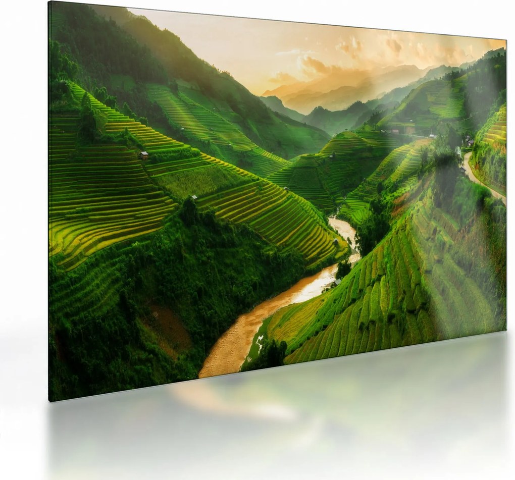 Üveg kép - Mu Cang Chai rizsteraszok (70x50 cm)