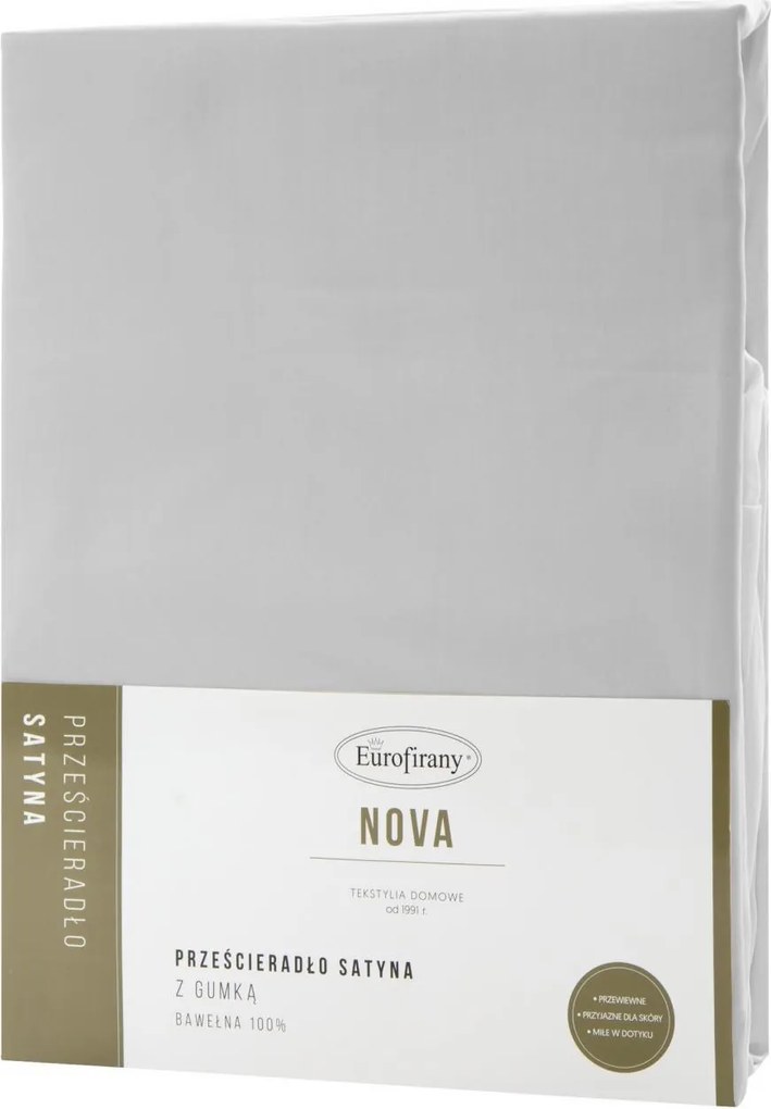 NOVA3 lepedő ezüst 180x200 +30 szatén pamut, gumis