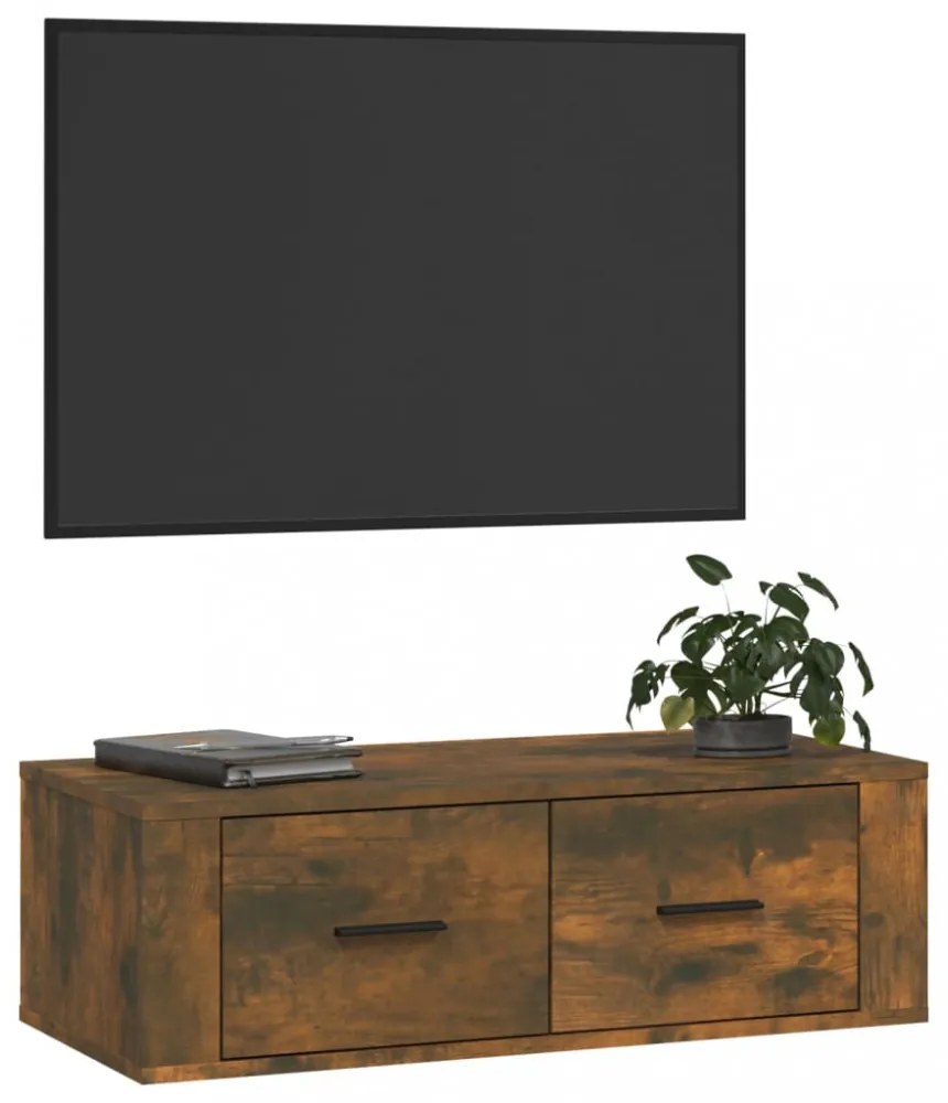 füstös tölgy színű szerelt fa függő TV-szekrény 80 x 36 x 25 cm