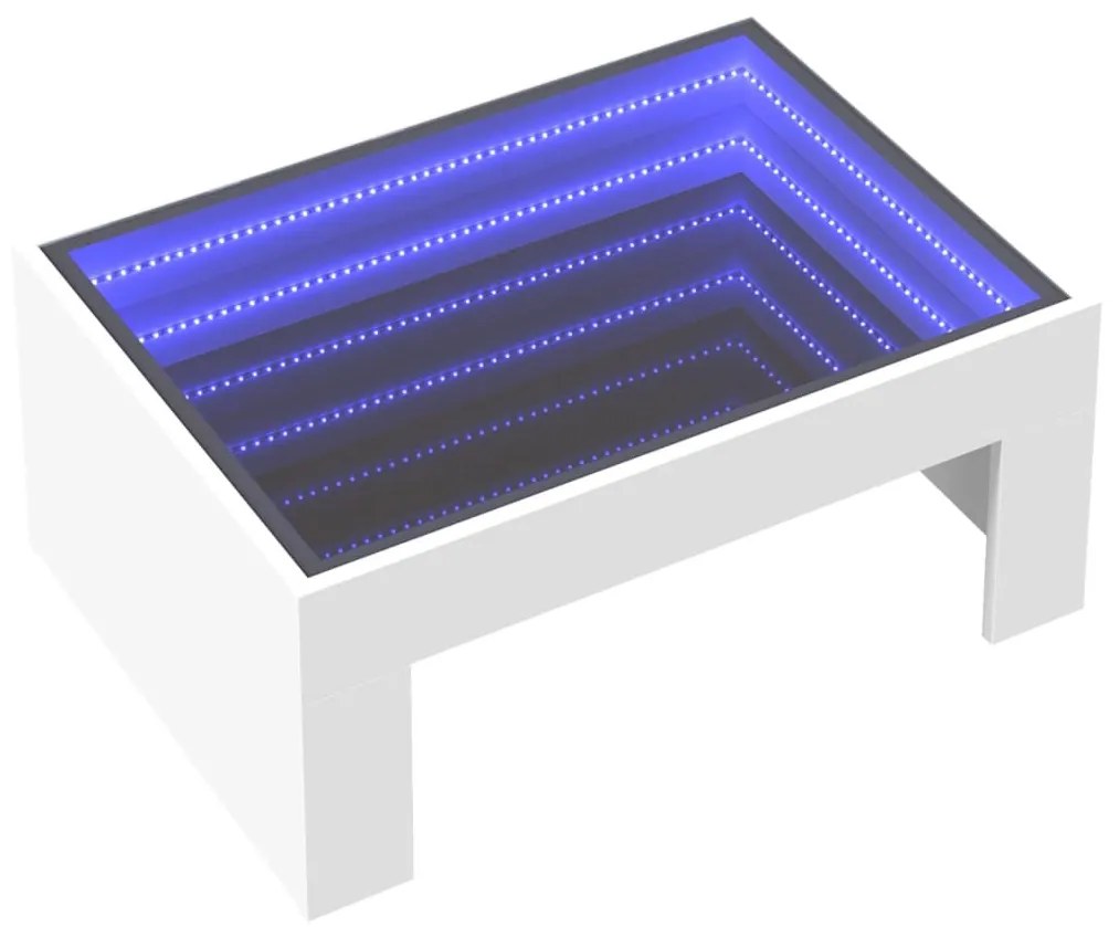 fehér végtelen hatású LED-es dohányzóasztal 70 x 50 x 30 cm