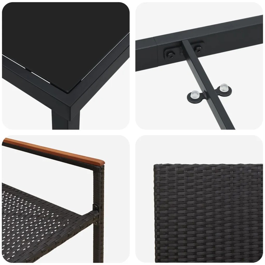 5 Részes Kerti Étkező Szett Fekete Poly Rattan