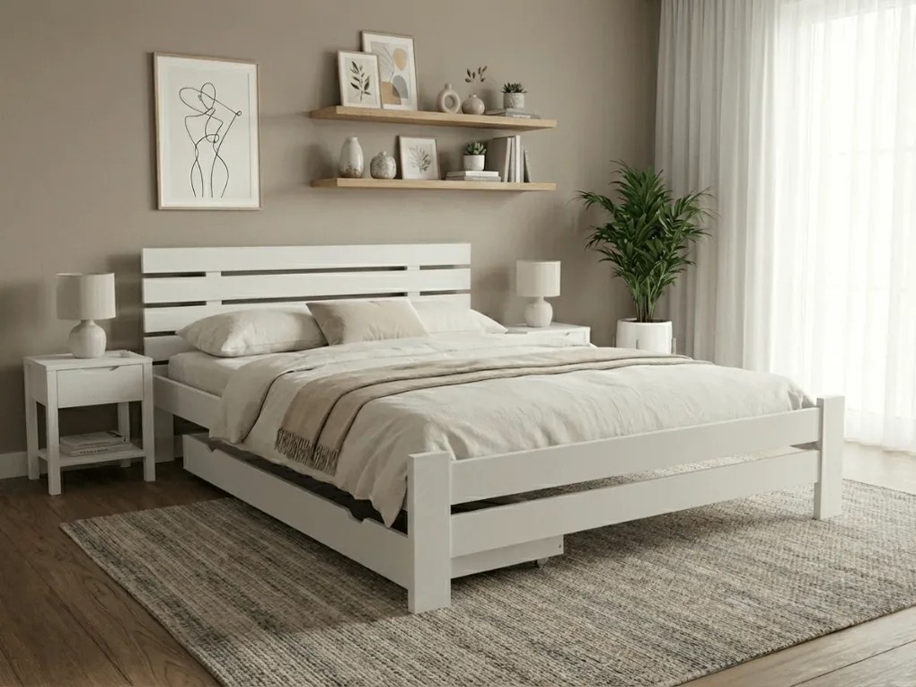 PARIS magasított ágy 180x200 cm, fehér Ágyrács: Lamellás ágyrács, Matrac: Deluxe 10 cm matrac